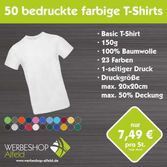 50 bedruckte farbige T-Shirts